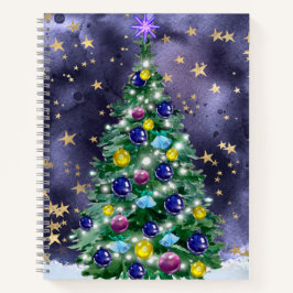 Shiny Christmas tree with bright colored baubles Notizbuch