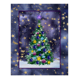 Shiny Christmas tree with bright colored baubles Poster