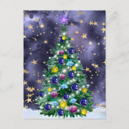 Shiny Christmas tree with bright colored baubles Postkarte