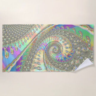 Shiny Colorful Spiral Fractal Digital Abstract Art Strandtuch