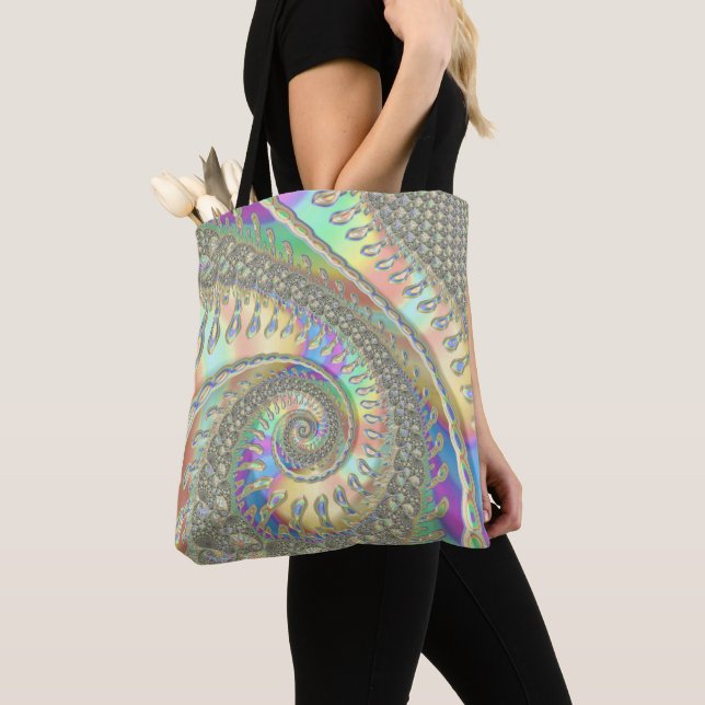 Shiny Colorful Spirale Fraktal Digitale Abstrakte  Tasche (Von Nahem)