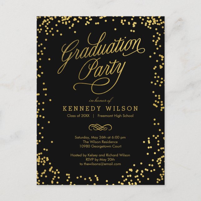 Shiny Confetti Abschluss Einladung Postkarte (Vorderseite)