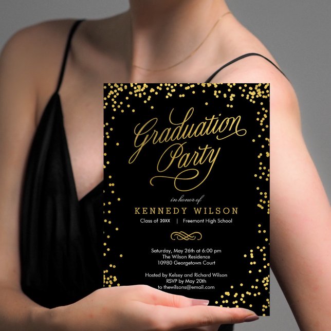 Shiny Confetti Graduation Party Einladung Black (Von Creator hochgeladen)