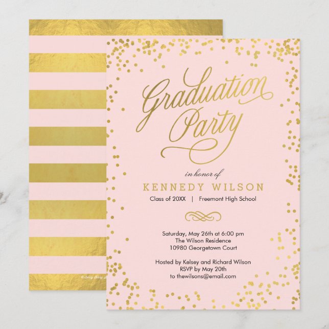 Shiny Confetti Graduation Party Einladung Pink (Vorne/Hinten)