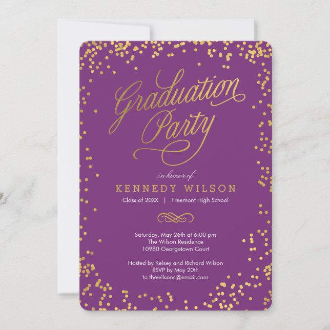 Shiny Confetti Graduation Party Invitation Plum (Devant)