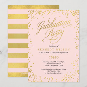 Shiny Confetti Graduation Party Invitation rose