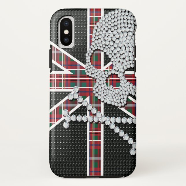 Shiny Diamond Skull Black Red Grid Case-Mate iPhone Hülle (Rückseite)