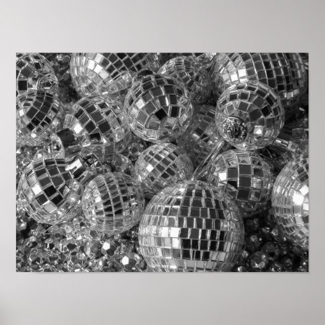 Shiny Disco Ball Ornamente Schwarz-Weiß-Foto Poster (Vorne)