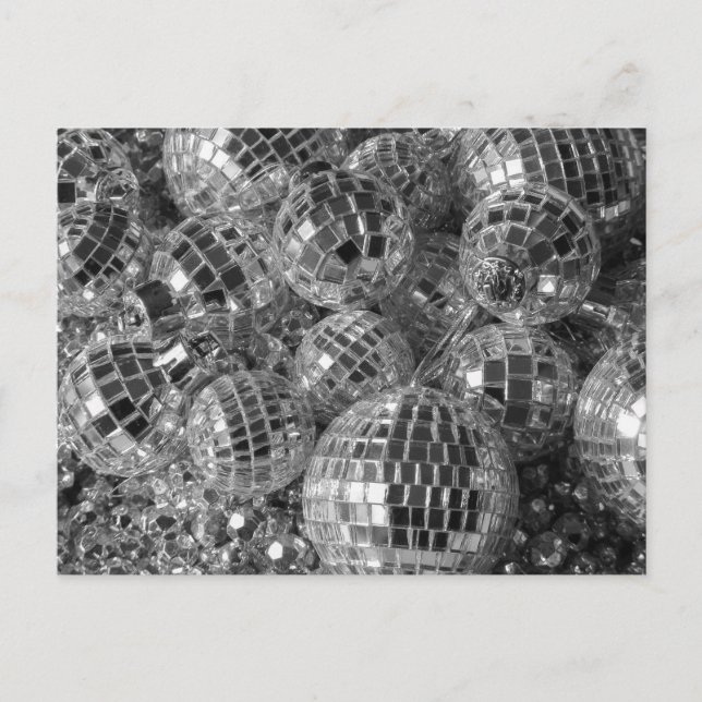 Shiny Disco Ball Ornamente Schwarz-Weiß-Foto Postkarte (Vorderseite)