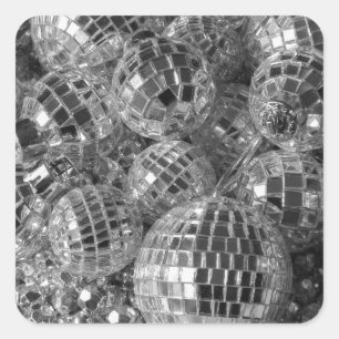Shiny Disco Balls Schwarzweiß-Foto Quadratischer Aufkleber