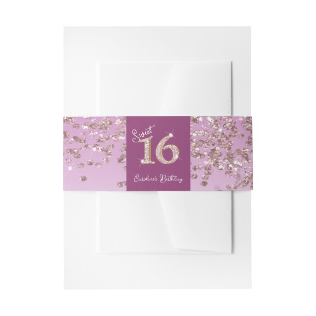 Shiny Falling Rose Gold Glitzer Sweet 16 Einladungsbanderole (Vorderseite Beispiel)