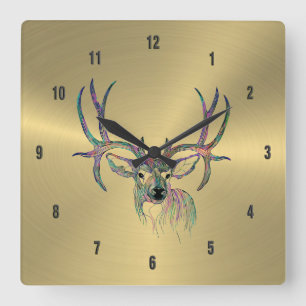 Shiny Falsch Gold& Colorful Deer Illustration Quadratische Wanduhr