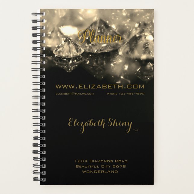 Shiny Festive Elegante Diamonds Black Sepia Planne Planer (Vorderseite)