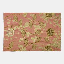 Shiny Floral Pink Mit Monogramm Geschirrtuch