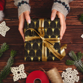 Shiny Gold Art Deco Muster auf schwarz Geschenkpapier