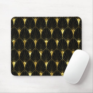 Shiny Gold Art Deco Muster auf schwarzem Hintergru Mousepad