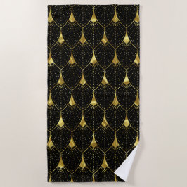 Shiny Gold Art Deco Muster auf schwarzem Hintergru Strandtuch