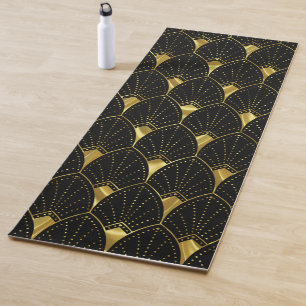 Shiny Gold Art Deco Muster auf schwarzem Hintergru Yogamatte