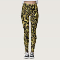 Shiny Gold auf Schwarz Floral Damaskus Muster