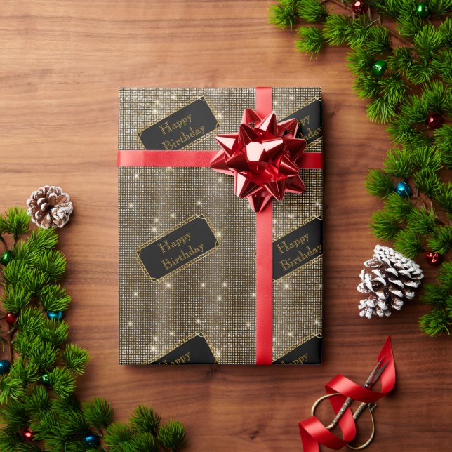 Shiny Gold auf schwarzen glamourösen Sequenzen fun Geschenkpapier (Feiertagsgeschenk)
