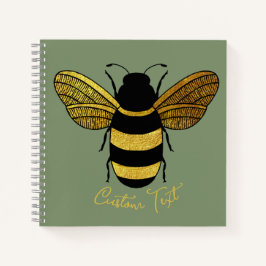 SHINY GOLD BLACK STRIPED BUMBLEBEE SAGE GREEN BIE NOTIZBUCH