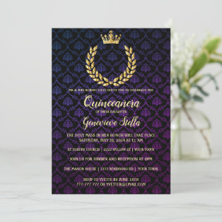 Shiny Gold Crown Quinceanera Einladung