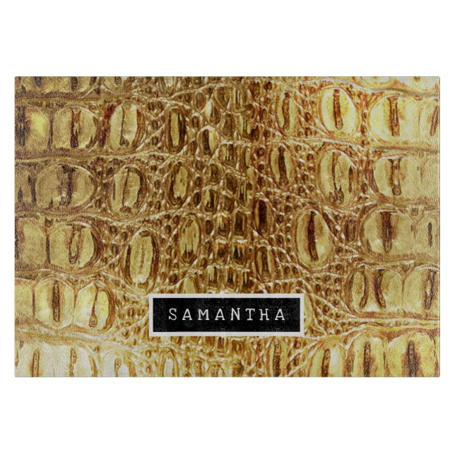 Shiny Gold Designer Alligator Crocodile Skin Schneidebrett (Vorderseite)