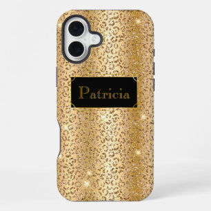 Shiny Gold glamouröser Leparddruck Glitzer iPhone 16 Plus Hülle