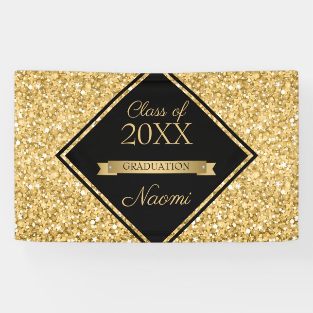 Shiny Gold Glitzer Black Frame Banner (Horizontal)