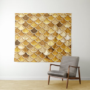 Shiny Gold Glitzer Mermaid Scales Wandteppich