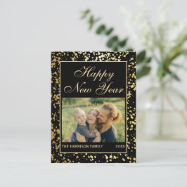 Shiny Gold Glitzer New Year Foto Black Postkarte