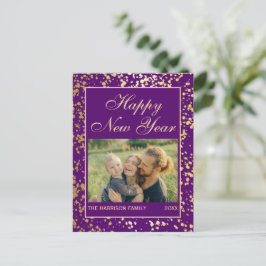 Shiny Gold Glitzer New Year Foto Lila Postkarte