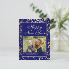 Shiny Gold Glitzer New Year Foto Navy Blue Postkarte