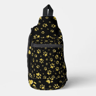 Shiny Gold Paws Schwarzes Hintergrundbild Druckmus Crossbody Bag