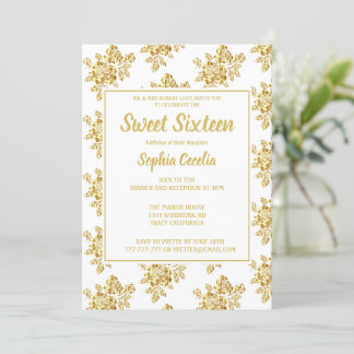 Shiny Gold Rose Sweet 16 Einladung