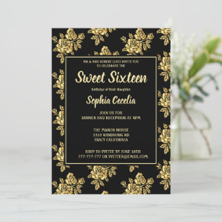 Shiny Gold Rose Sweet 16 Einladung