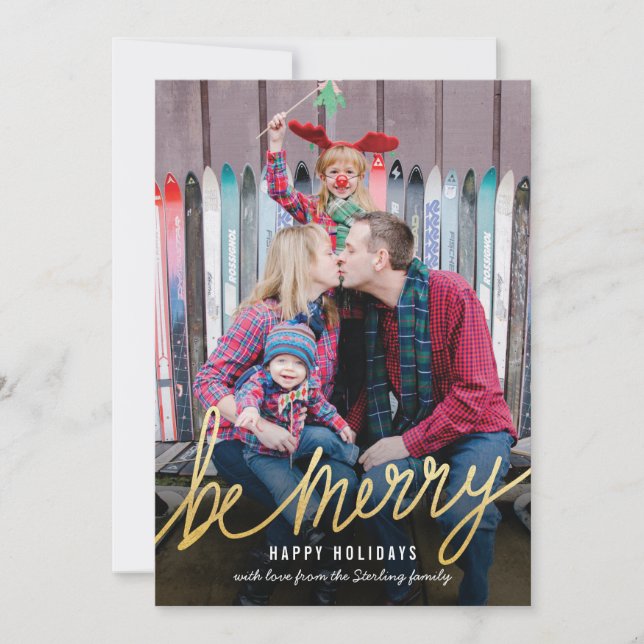 Shiny Gold Script Classic Cartes photo de Noël (Devant)