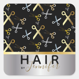 Shiny Gold & Silver Scissors Muster-Haarstylle Quadratischer Aufkleber