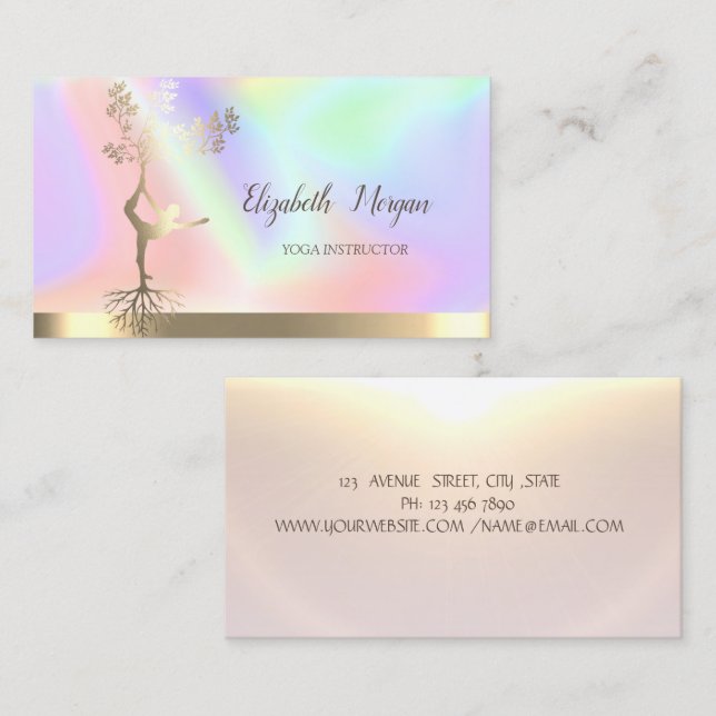 Shiny Gold Tree Women Silhouette Yoga Holographic Visitenkarte (Vorne/Hinten)