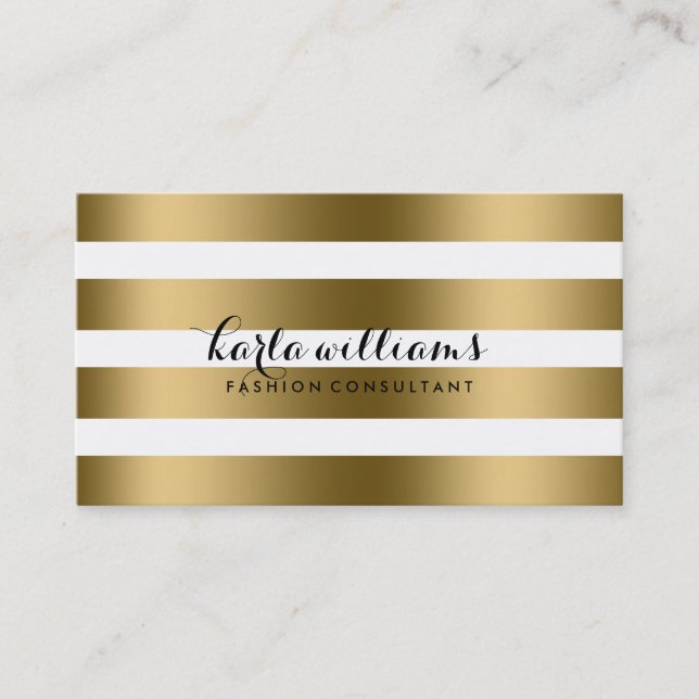 Shiny Gold & White Stripes Modernes Muster Visitenkarte (Vorderseite)