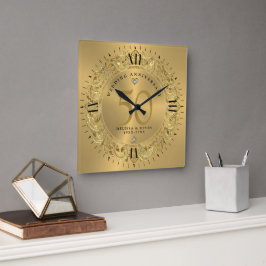 Shiny Gold Wirbel Circle Frame 50. Hochzeit Quadratische Wanduhr