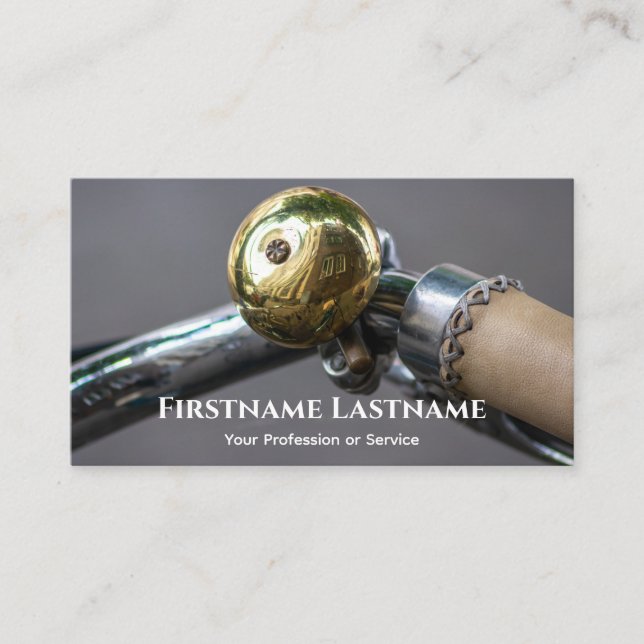 Shiny golden bike bell for Bicycle Repair Shops Visitenkarte (Vorderseite)