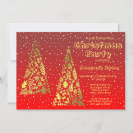 Shiny Golden Christmas Trees Holiday Party Einladung