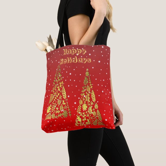 Shiny Golden Christmas Trees Holiday Tote Bag Tasche (Von Nahem)