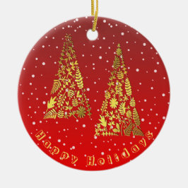 Shiny Golden Christmas Trees Keramik Ornament