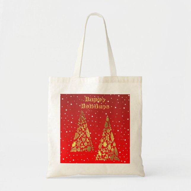 Shiny Golden Christmas Trees Sac fourre-tout de va (Devant)