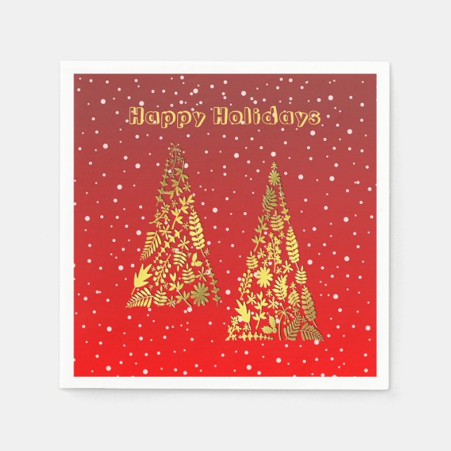 Shiny Golden Christmas Trees Weihnachtsbuch Napkin Serviette (Vorderseite)
