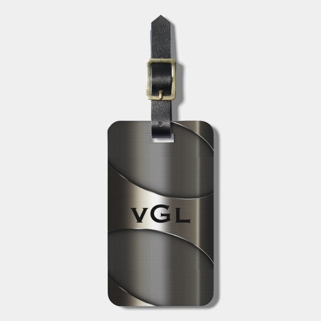 Shiny Gray Metallic Modern Geometric Design Gepäckanhänger (Vorderseite vertikal)