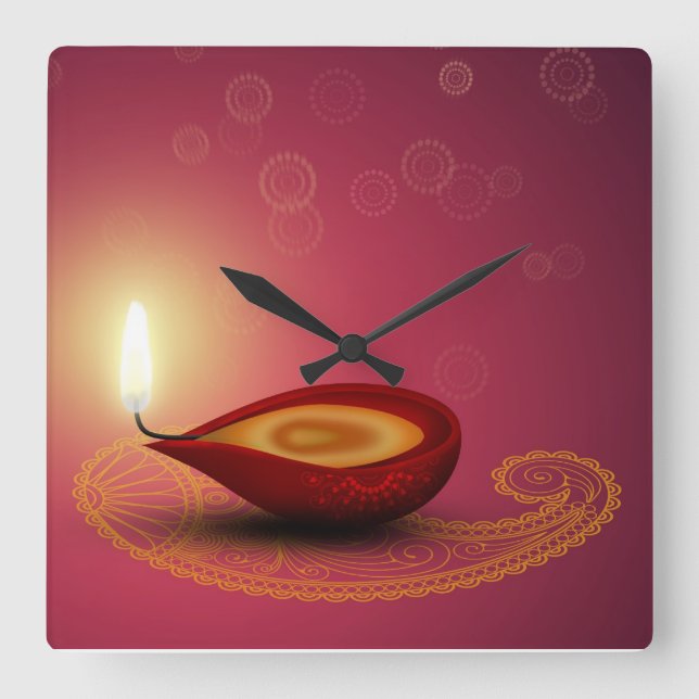Shiny Happy Diwali Diya - horloge murale (Recto)
