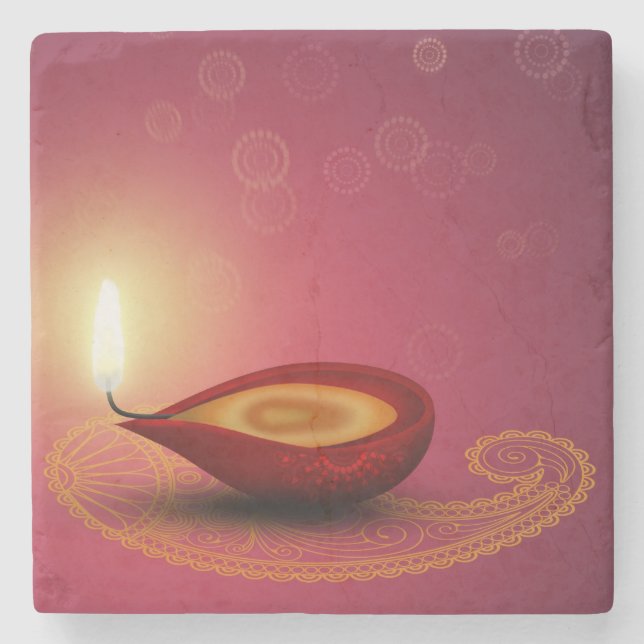 Shiny Happy Diwali Diya - Marble Stone Untersetzer (Vorderseite)